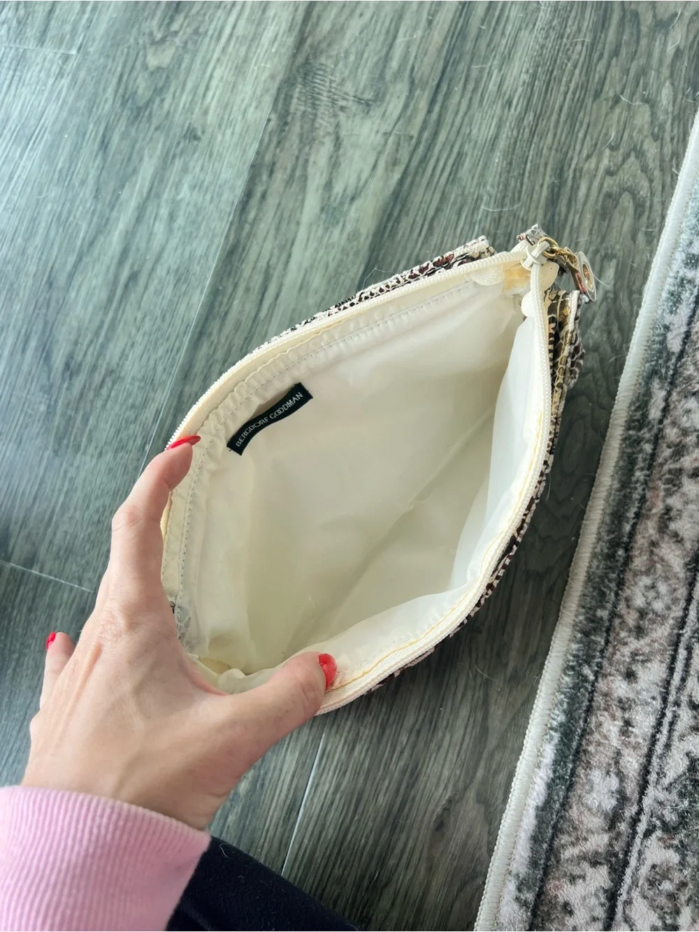 Bergdorf Goodman Snakeskin Cosmetic Pouch Gold Hardware Like New